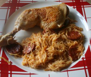 Recette Cuisse de poulet au chorizo et vermicelle
