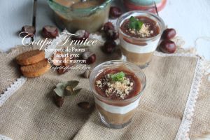 Recette Coupe fruitée  de compote de poires, yaourt grec et crème de marron