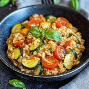 Recette Réveillez vos papilles avec un Risotto Crémeux Courgettes-Tomates