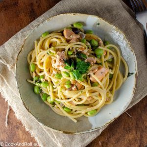 Recette Spaghetti aux deux saumons, edamame et menthe