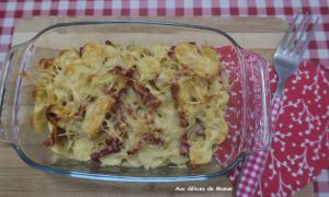 Recette Gratin de pâtes à la cancoillotte et lardons