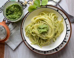 Recette Spaghetti et pesto de pourpier #végétarien