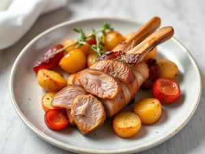 Recette Découvrez la Recette Savoureuse : Lapin au Thym et Chorizo avec Pommes de Terre Rôties !