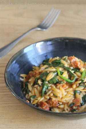 Recette Orzo crémeux au chorizo, épinards & Parmesan