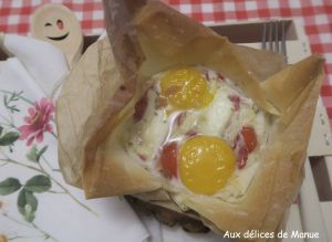 Recette Œufs cocotte aux tomates cerises et chèvre en feuilles de filo ou de brick