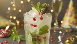 Recette Réveillon étincelant : le mojito grenade aux éclats rouges et verts pour une fête fruitée et spectaculaire