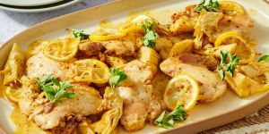 Recette Sheet Pan Lemon Artichoke Chicken Thighs