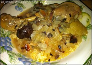 Recette Tajine de poulet aux pruneaux, pommes et amandes