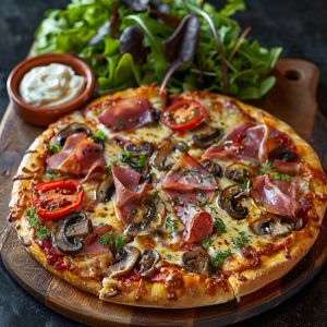 Recette Pizza au jambon et champignons