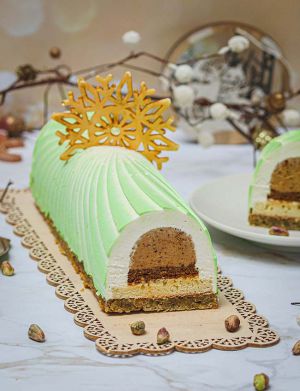 Recette Bûche de Noël Soleil d'Orient pistache et fleur d'oranger
