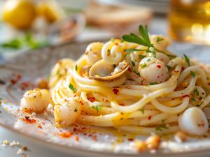 Recette Alchimie culinaires : spaghettis et fruits de mer surgelés