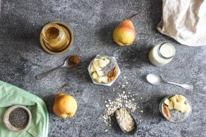 Recette Parfait caramel, poire, flocons d’avoine et graines de chia overnight
