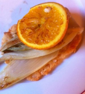 Recette Antipasti de fenouil à l’orange sur tuile de parmesan