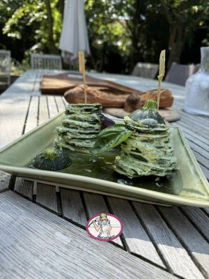 Recette Millefeuille de courgettes crues, ricotta et pesto  menthe pistache