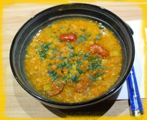 Recette Soupe de lentilles corail, ses petits légumes et chorizo