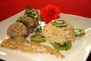Recette Filet mignon de porc aux kiwis et son risotto