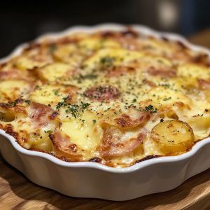 Recette Créez l’Ultime Confort Food : Gratin Croustillant de Chou-Fleur, Pommes de Terre, Fromage et Jambon