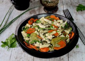 Recette Poêlée de légumes et poulet aux Tortiglioni (pour 1pers)