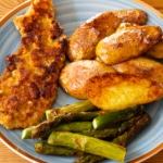 Recette Schnitzel, asperges vertes et pommes de terre rôties