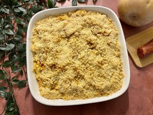 Recette Crumble à la courge butternut, chèvre et chorizo