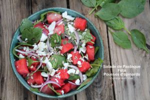 Recette Salade de pastèque à la féta et pousses d'épinards