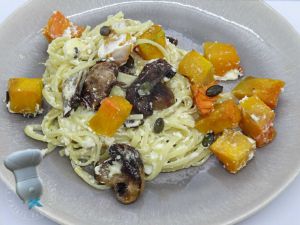 Recette Pâtes à la butternut et féta rôtie au sirop d'érable