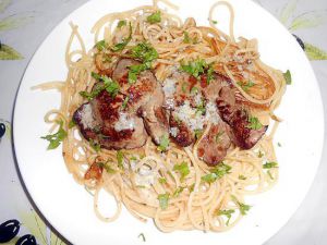 Recette Spaghetti aux foies de lapin au beurre de saint agur