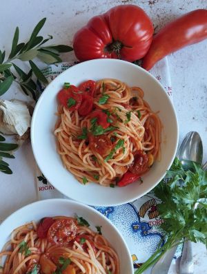 Recette Spaghetti sauce tomates et tomates cerises #végétarien