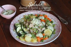 Recette Salade de daurade et légumes à la vapeur sauce mayonnaise à l'ail des ours