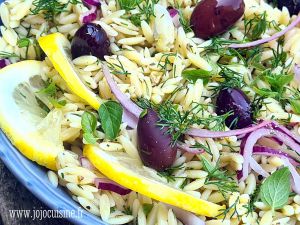 Recette Salade de Pâtes Orzo au Citron, Aneth, Origan et Olives de Kalamata