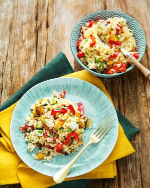 Recette Salade de pâtes vegan au légumes du soleil & tofu aux herbes