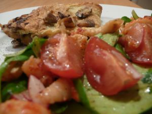 Recette Omelette aux cèpes, salade de blé aux écrevisses, vinaigrette au balsamique et à la mangue : les restes du frigo