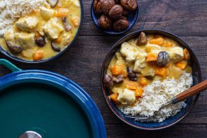 Recette Blanquette de poulet aux chataîgnes et courge