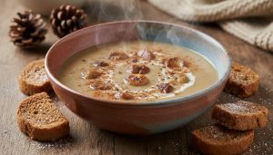 Recette Châtaignes, épices et pain d’épice grillé : découvrez ce velouté chaud-froid qui surprend et réveille vos papilles après les fêtes