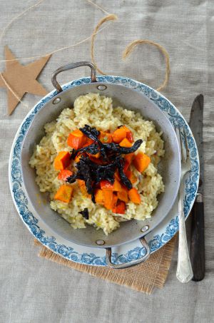 Recette Risotto à la courge rôtie et aux champignons