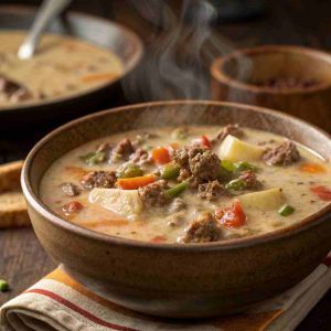 Recette Creamy Cowboy Soup – Hearty Ground Beef Recipe