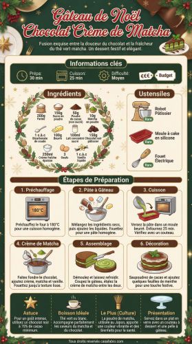Recette Gâteau de Noël Chocolat Crème de Matcha
