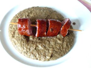 Recette Crème de lentilles et saucisse de Montbéliard en brochette