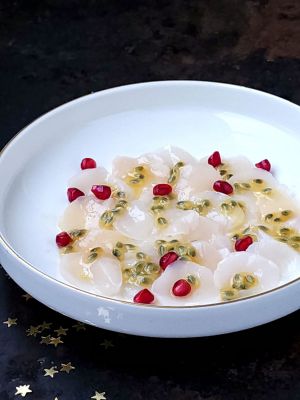 Recette Carpaccio de noix de saint jacques au fruit de la passion