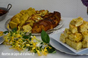 Recette 3 cakes sales pour buffet, chevre-lardons, courgettes au pesto et saumon