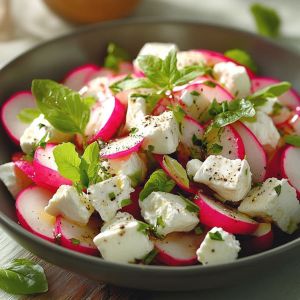 Recette Découvrez l’Explosion de Saveurs avec notre Recette Inédite de Salade aux Jeunes Pousses, Radis et Chèvre Frais