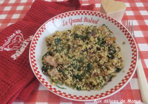 Recette Boulgour aux épinards, champignons et bacon, à la crème -light