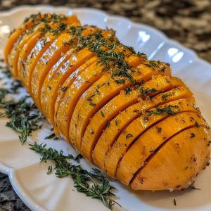 Recette Transformez Votre Dîner avec cette Recette Éblouissante de Courge Butternut Hasselback Rôtie