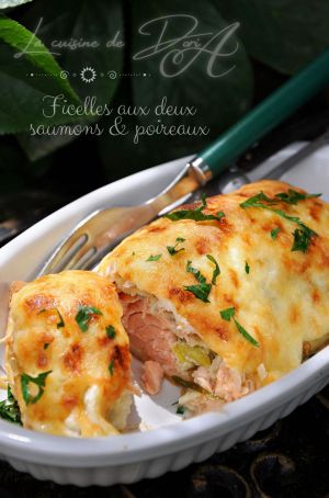 Recette Ficelles aux deux saumons et poireaux