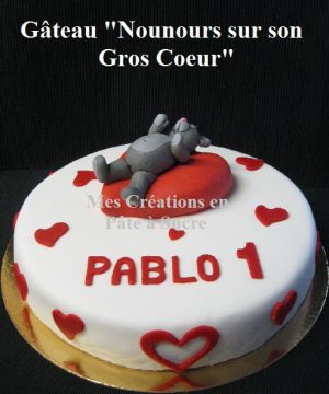 Recette Gâteau "Gros Coeur et son Nounours" de St Valentin en Pâte à Sucre