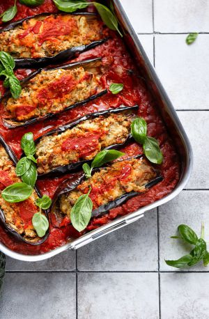 Recette Aubergines farcies à la ricotta et à la mortadella