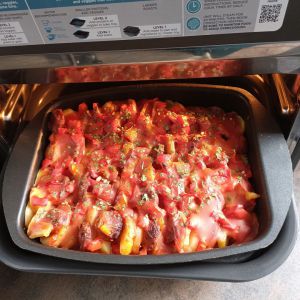 Recette Gratin PDT chorizo poivrons béchamel tomate au COMBI NINJA