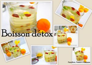 Recette Boisson détox "citron, kumquat, poudre du fruit de baobab, sirop de gingembre, persil, coriandre, pissenlit"