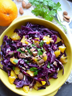 Recette Salade de chou rouge orange et amandes #végétarien