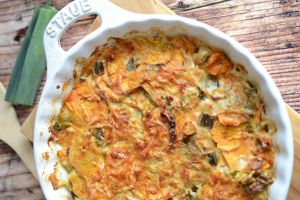 Recette Gratin de poireau et patate douce #végétarien